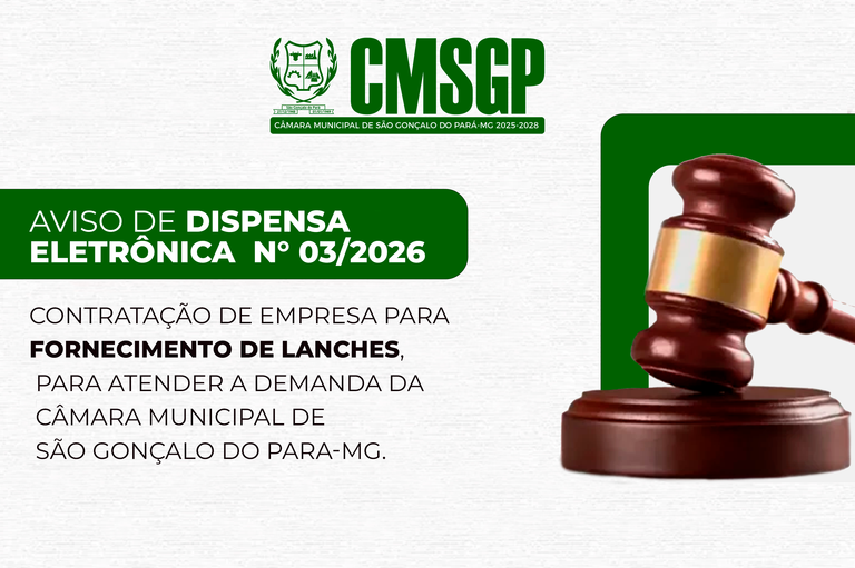 Aviso de Dispensa Eletrônica N°03/2026 para contratação empresa para o fornecimento de Lanches