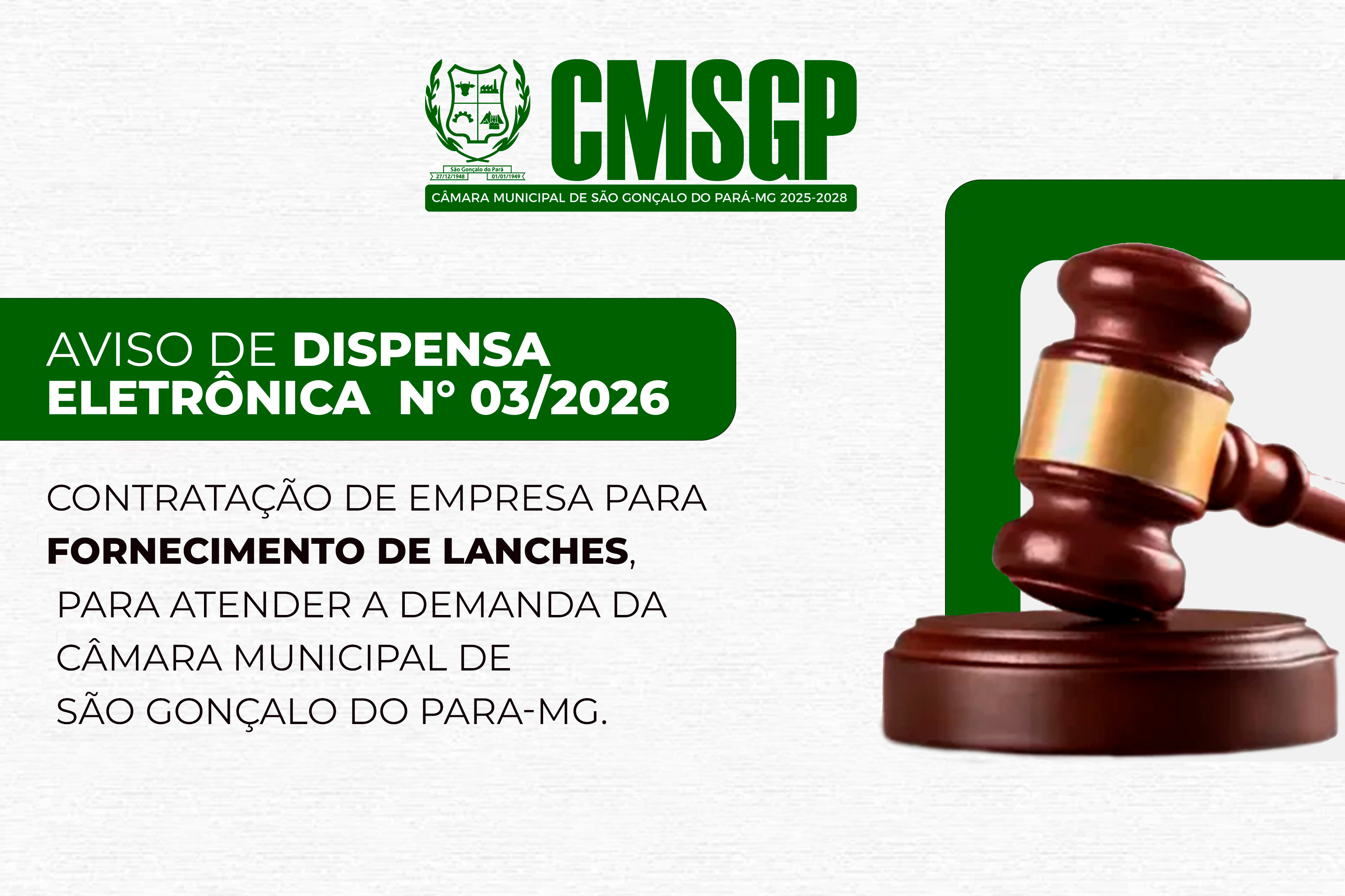 Aviso de Dispensa Eletrônica N°03/2026 para contratação empresa para o fornecimento de Lanches